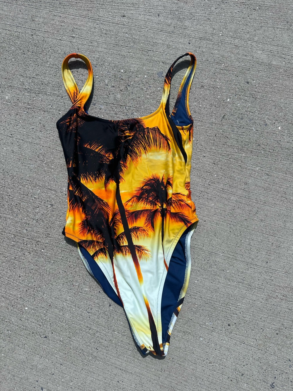 aerie One-Piece Swimsuit in Sunset Orange and Black Palm Print